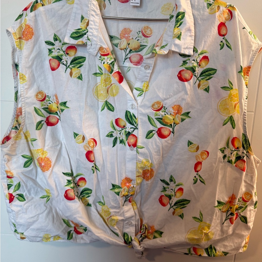 Forever 21 Cream Button Down Shirt with Tie Front